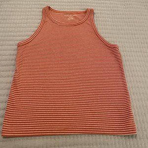 American Eagle Women's Salmon Red White Boyfriend Ribbed Sleeveless Tank Top M
